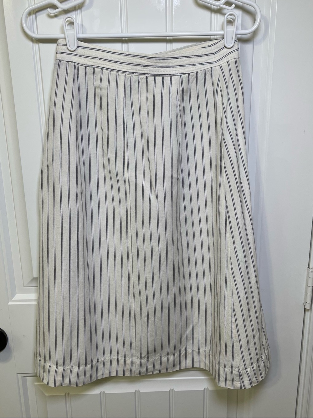 Madewell Linen-Blend Pinstripe Button-Front A-Line Midi Skirt Size 2 - Picture 2 of 9